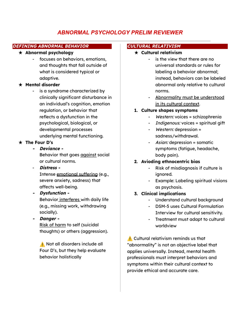 Abpsy Prelim Reviewer | PDF | Mental Disorder | Anxiety