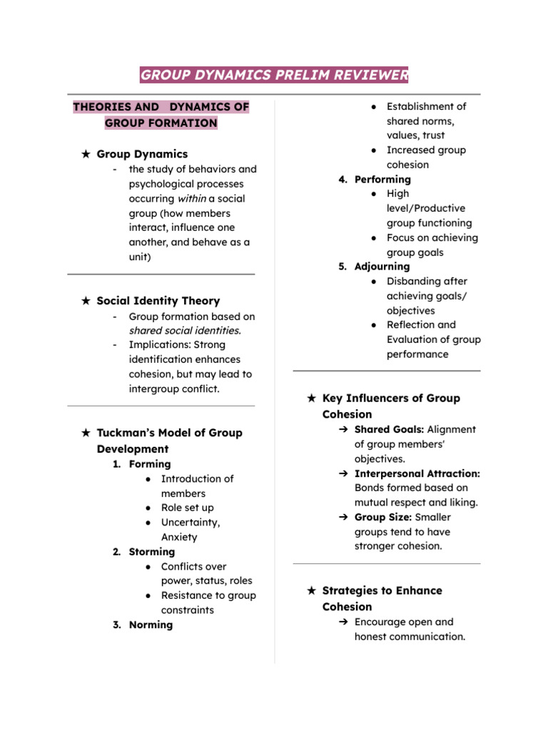 Group Dynamics Prelim Reviewer | PDF | Group Cohesiveness | Leadership
