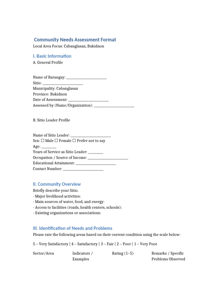 Community Needs Assessment Cabanglasan | PDF | Economies