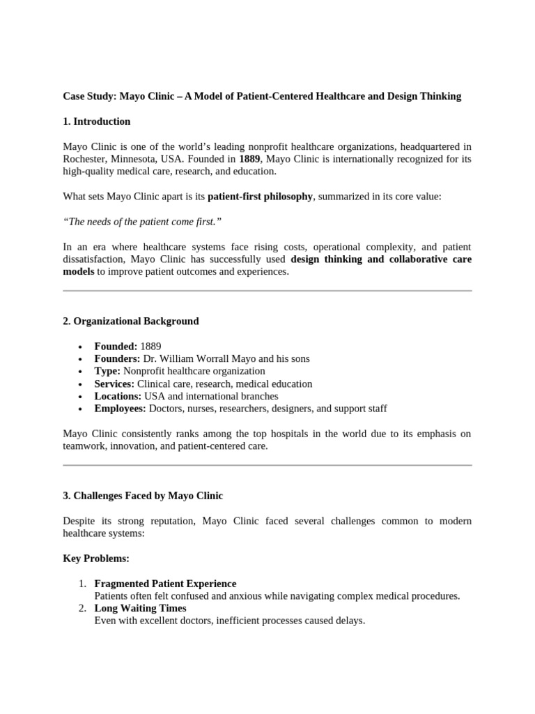 Full Case Study Mayo Clinic | PDF | Patient | Design Thinking