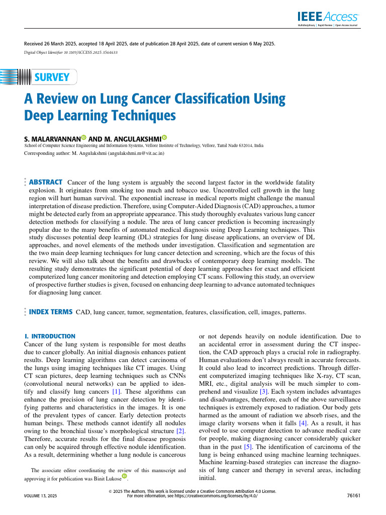 A Review On Lung Cancer Classification Using Deep Learning Techniques ...