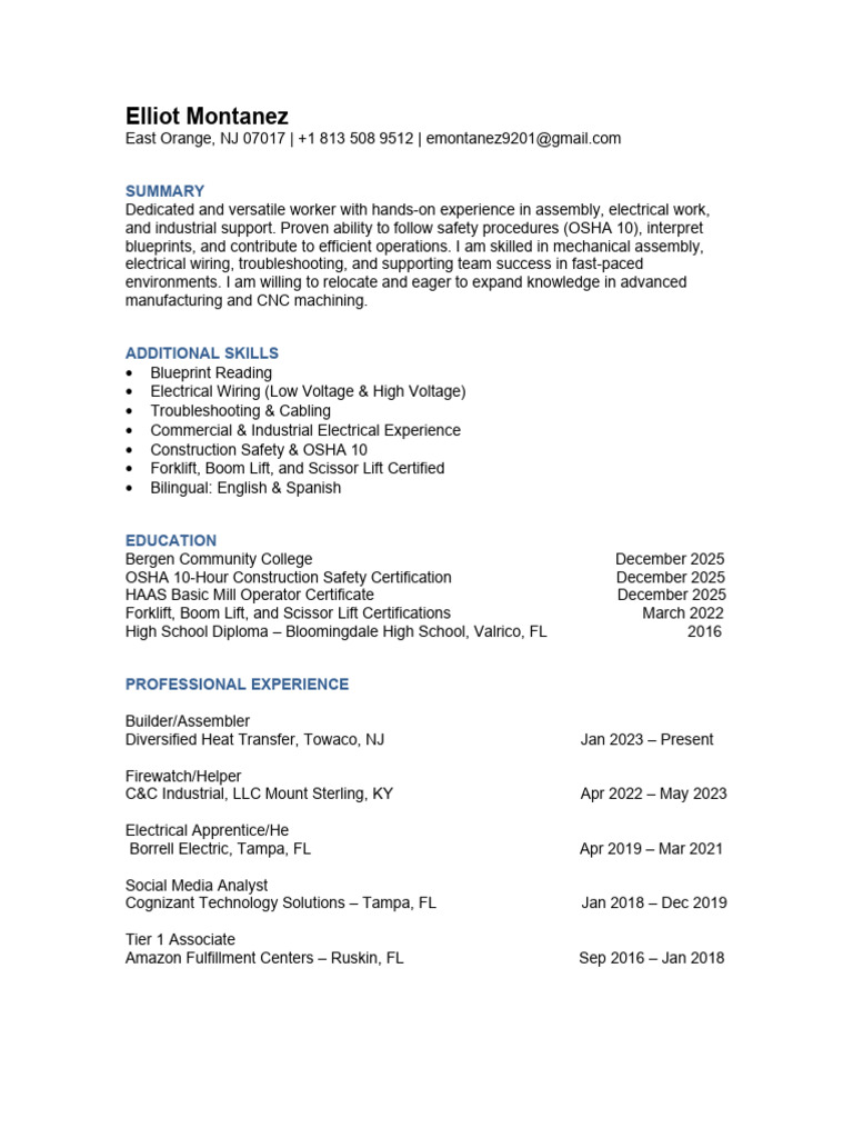 E Montanez Resume EVE Fall 2025 | PDF