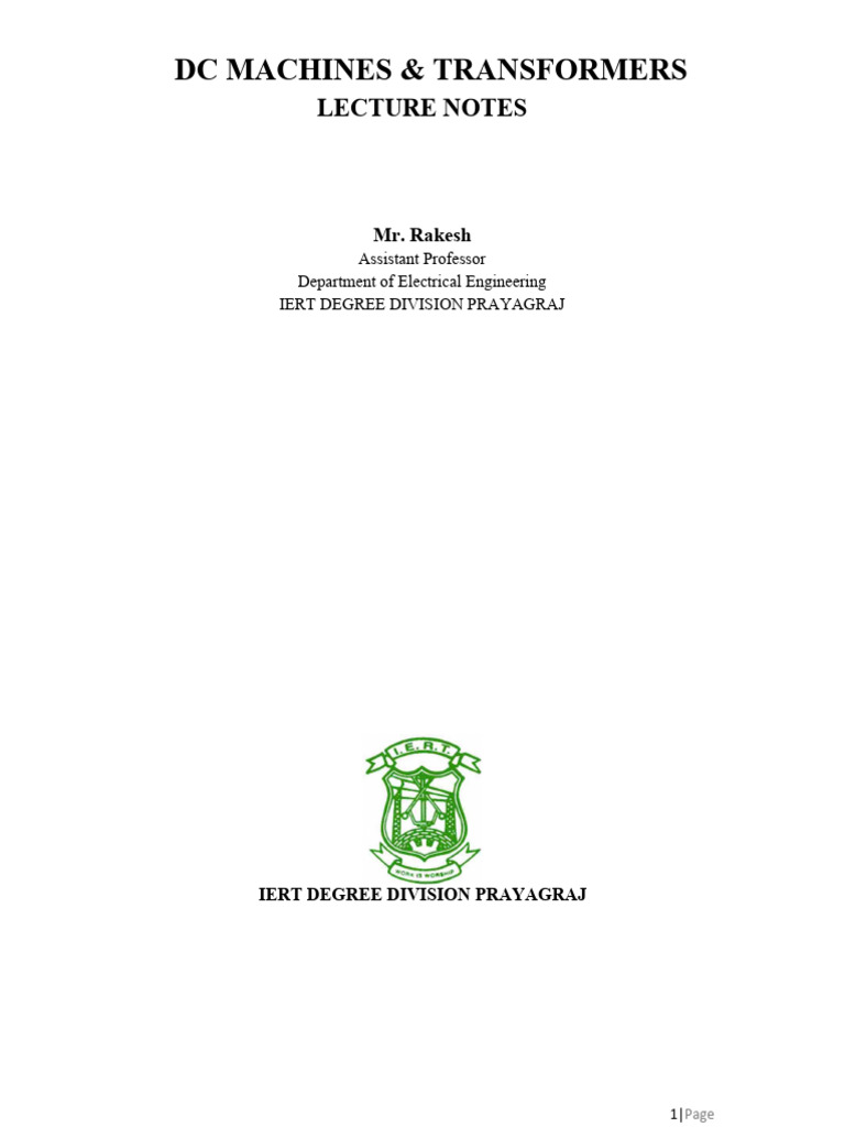 Electrical Machine-I Complete Notes | PDF | Electromagnetic Induction ...