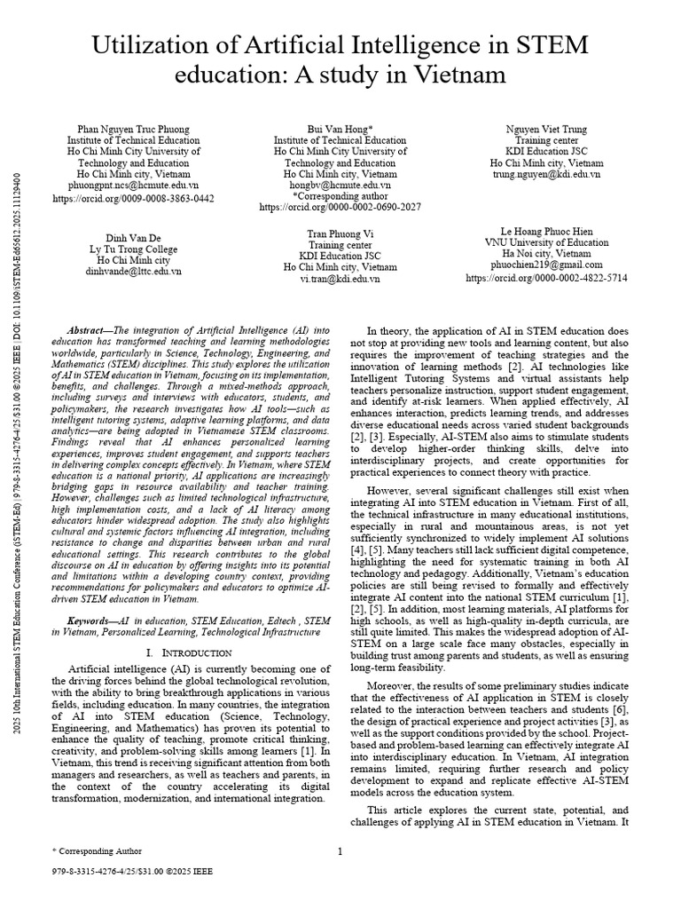 Utilization of Artificial Intelligence in STEM Education A Study in ...