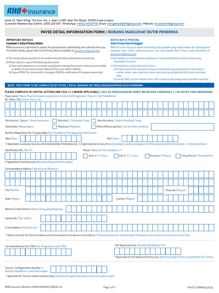 Payee Detail Form | PDF