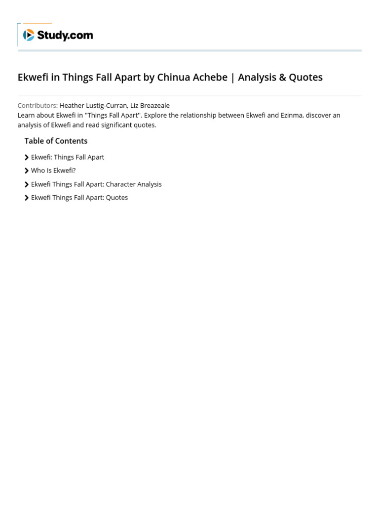 Ekwefi in Things Fall Apart by Chinua Achebe - Analysis & Quotes | PDF