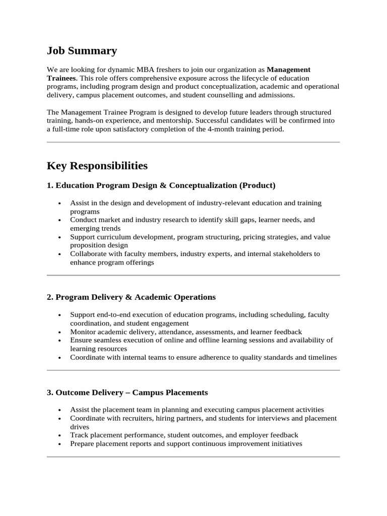 Job Summary-Campus Hiring | PDF | Mentorship | Master Of Business ...