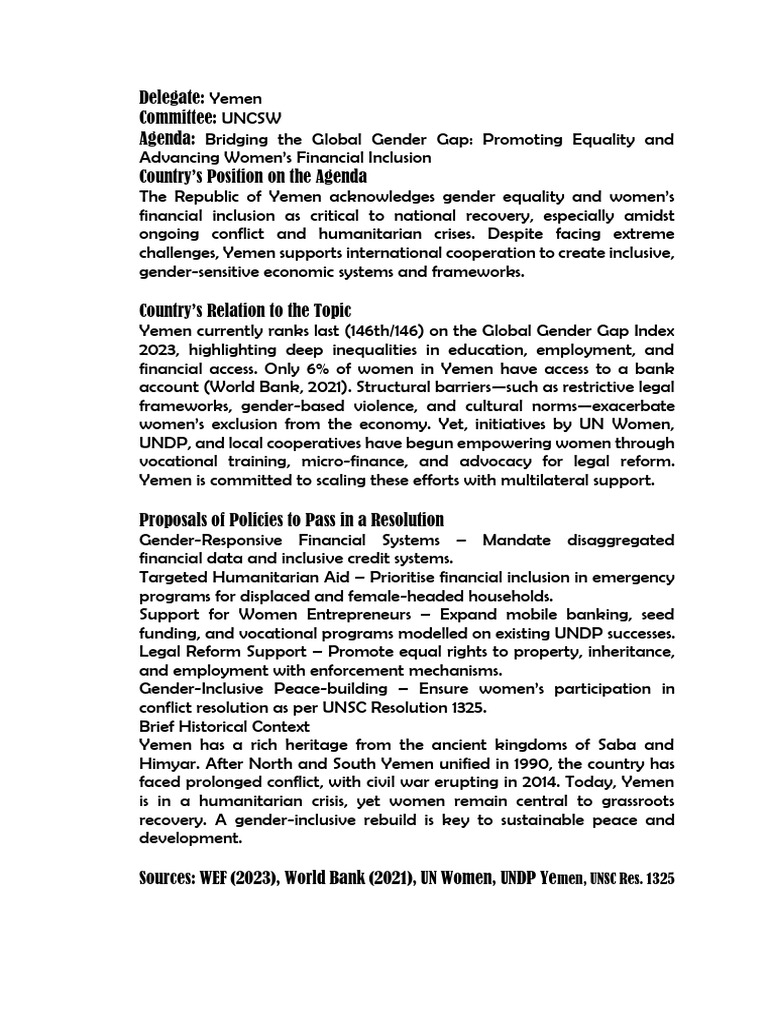 Position Paper^J Delegate of Yemen^J UNCSW | PDF