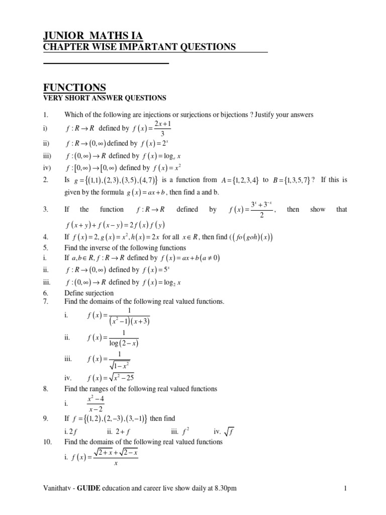 Inter-1st Year Maths A Imp Questions | PDF | Function (Mathematics ...
