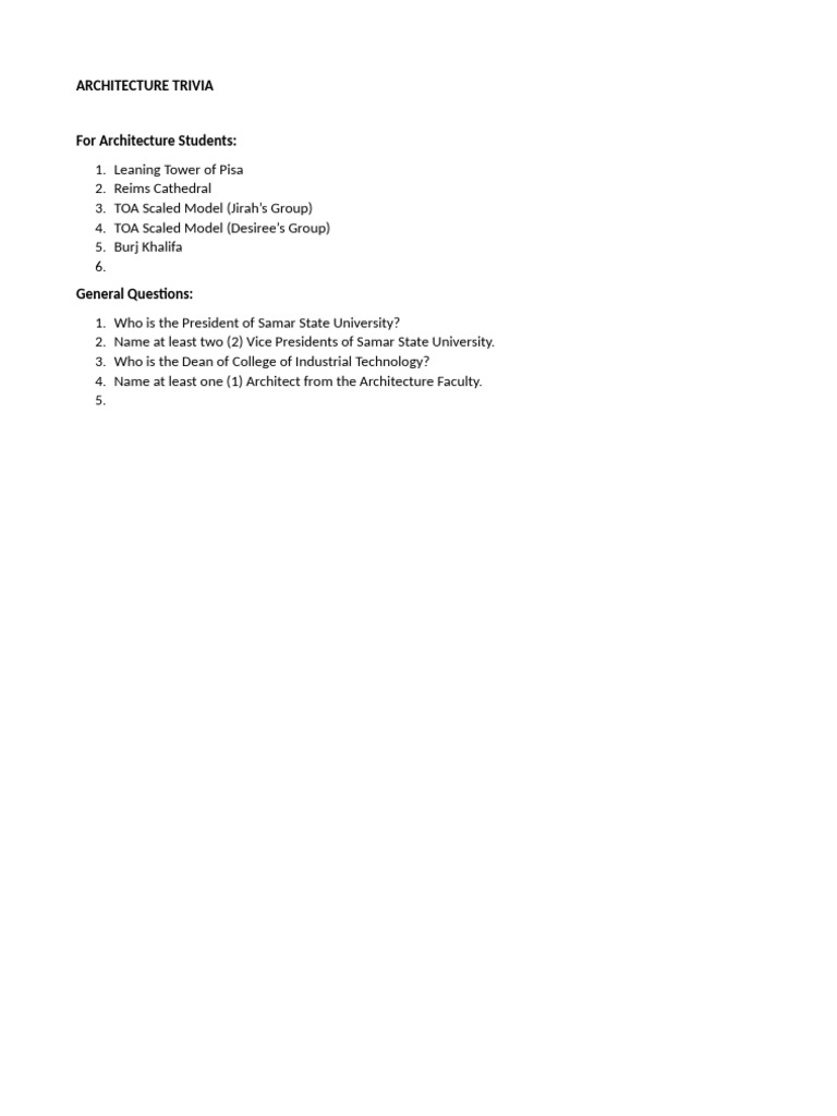 Architecture Trivia Questions | PDF