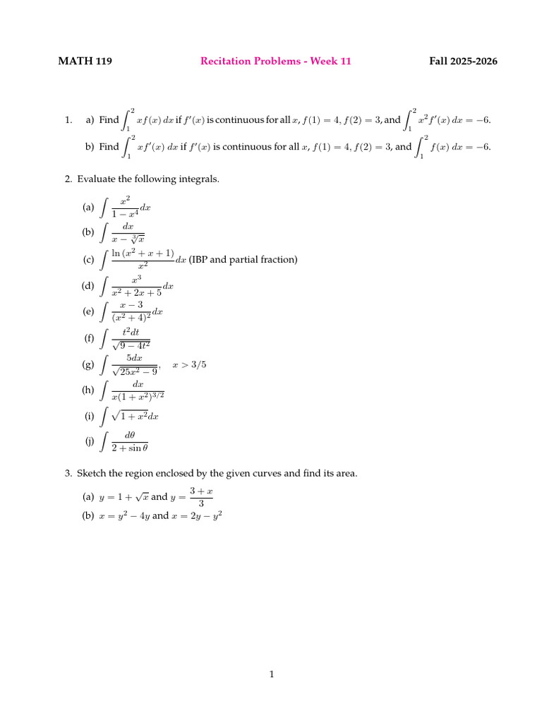 Calculus 119 Recit Week11 | PDF