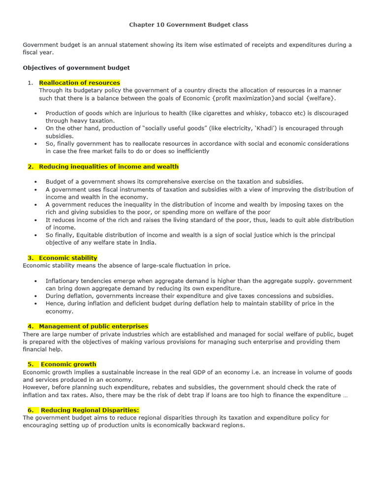Chapter 10 Government Budget Class | PDF | Taxes | Government Budget ...