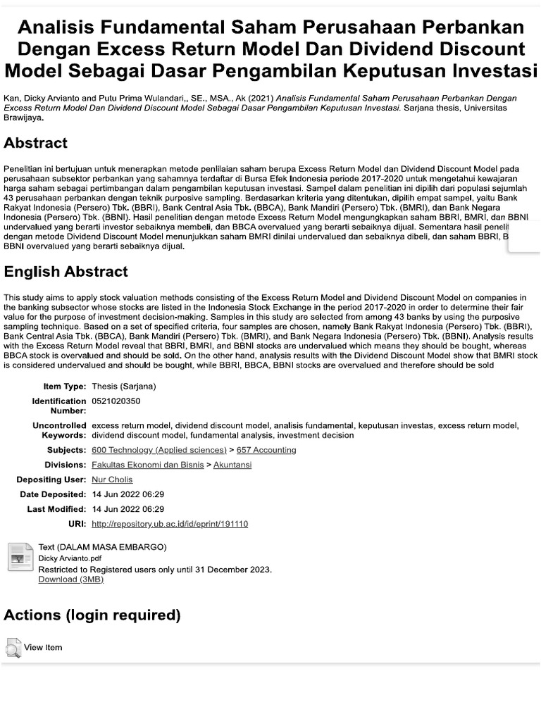 DDM Bbri Bbni Bbca Bmri | PDF