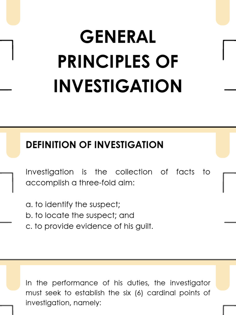 General Principles of Investigation | PDF | Crime Scene | Witness