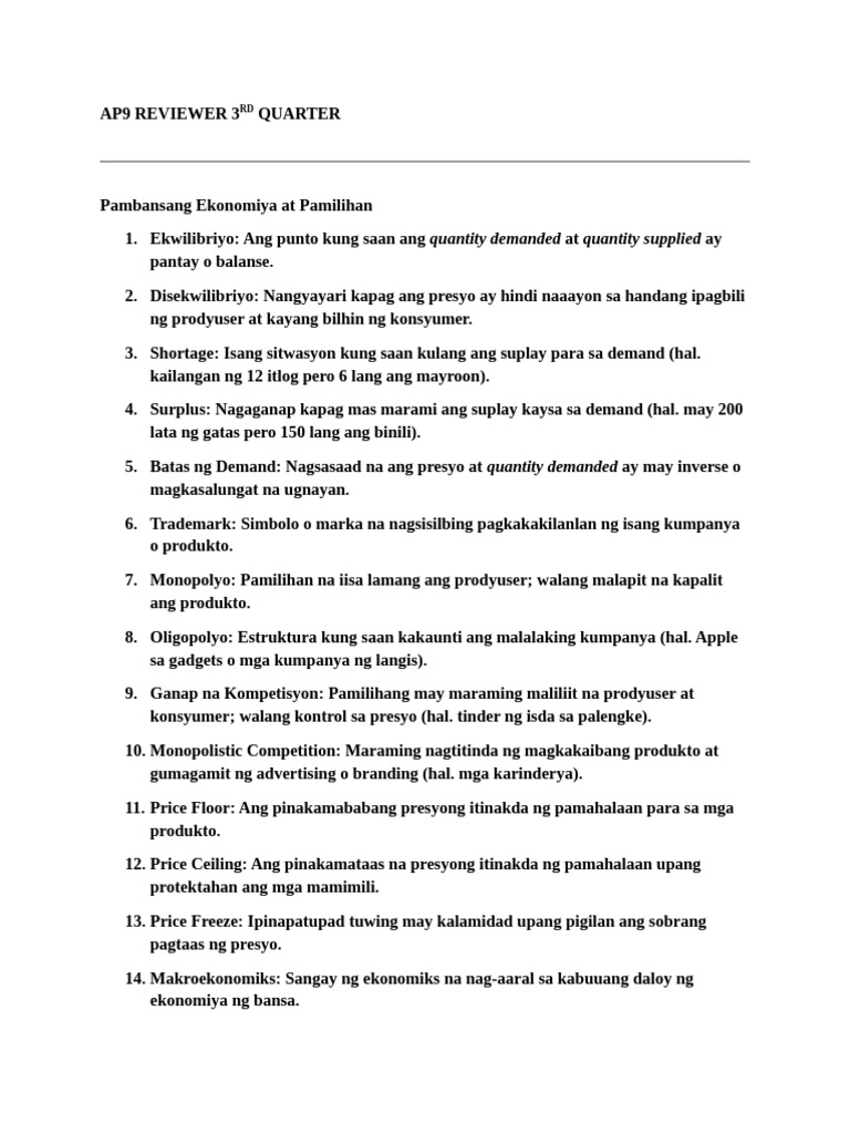 Ap9 Reviewer 3rd Quarter | PDF