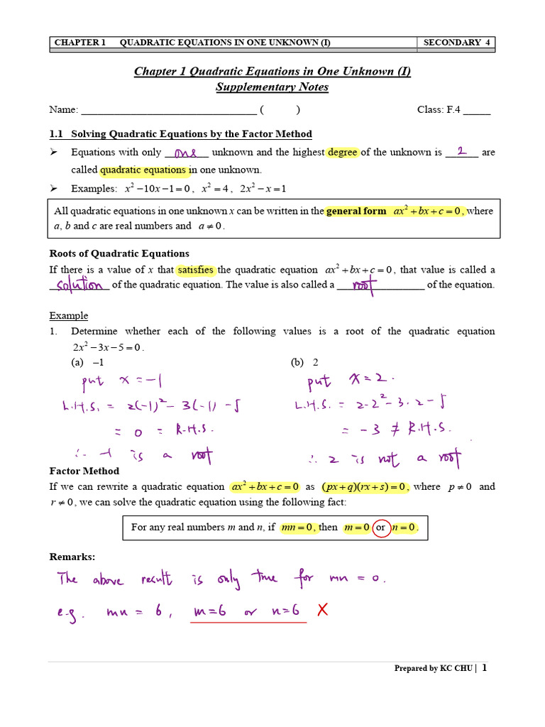 Math Note 1 | PDF | Equations | Quadratic Equation