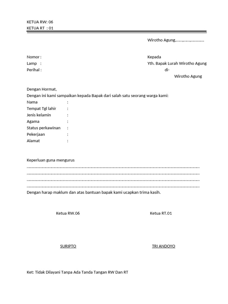 Surat Pengantar RT | PDF