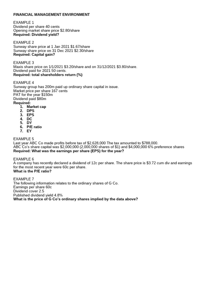 Lecture Examples FM 2026 | PDF | Internal Rate Of Return | Dividend
