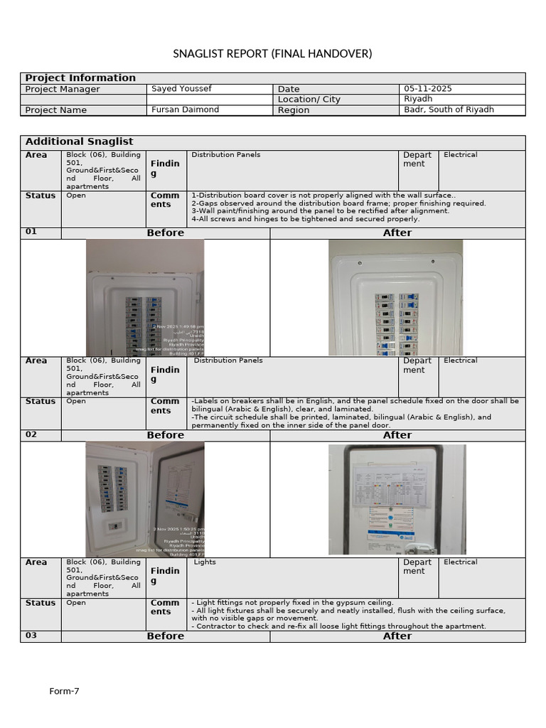 Snag List - Handover (Building501) عادل | PDF | Electrical Engineering ...