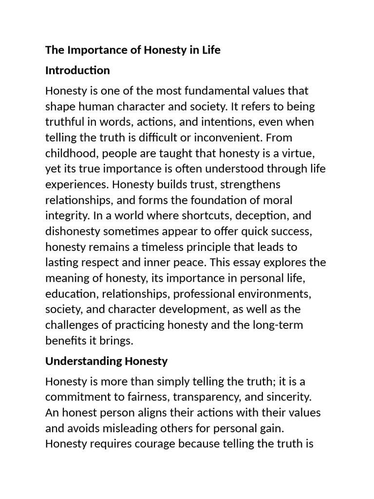 The Importance of Honesty in Life | PDF | Self Esteem | Well Being