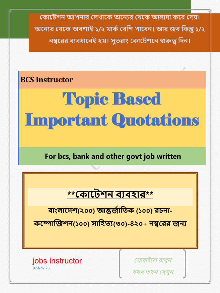 BCS Instructor Topic Based Quotation Note | PDF | Rohingya People