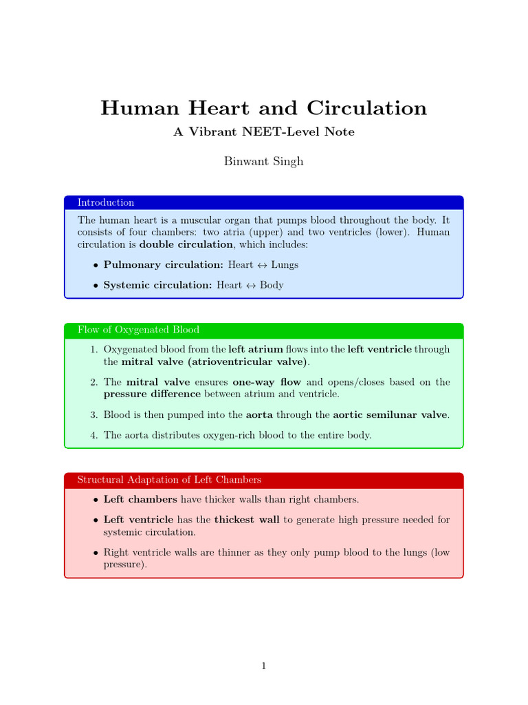 Human Heart Quick Notes | PDF | Atrium (Heart) | Ventricle (Heart)
