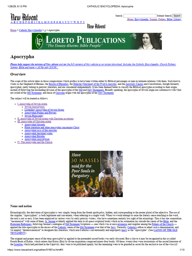 Apocrypha - Catholic Encyclopedia | PDF | Apocrypha | Apocalyptic ...