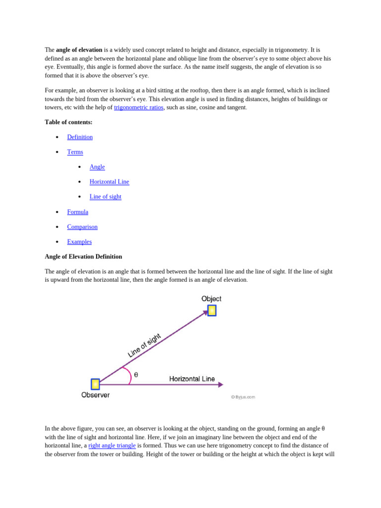 Angle of Elivation and Depression | PDF | Trigonometry | Trigonometric ...