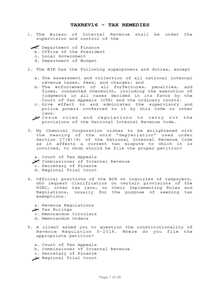 16 REVIEW Tax Remedies | PDF | Internal Revenue Service | Taxes