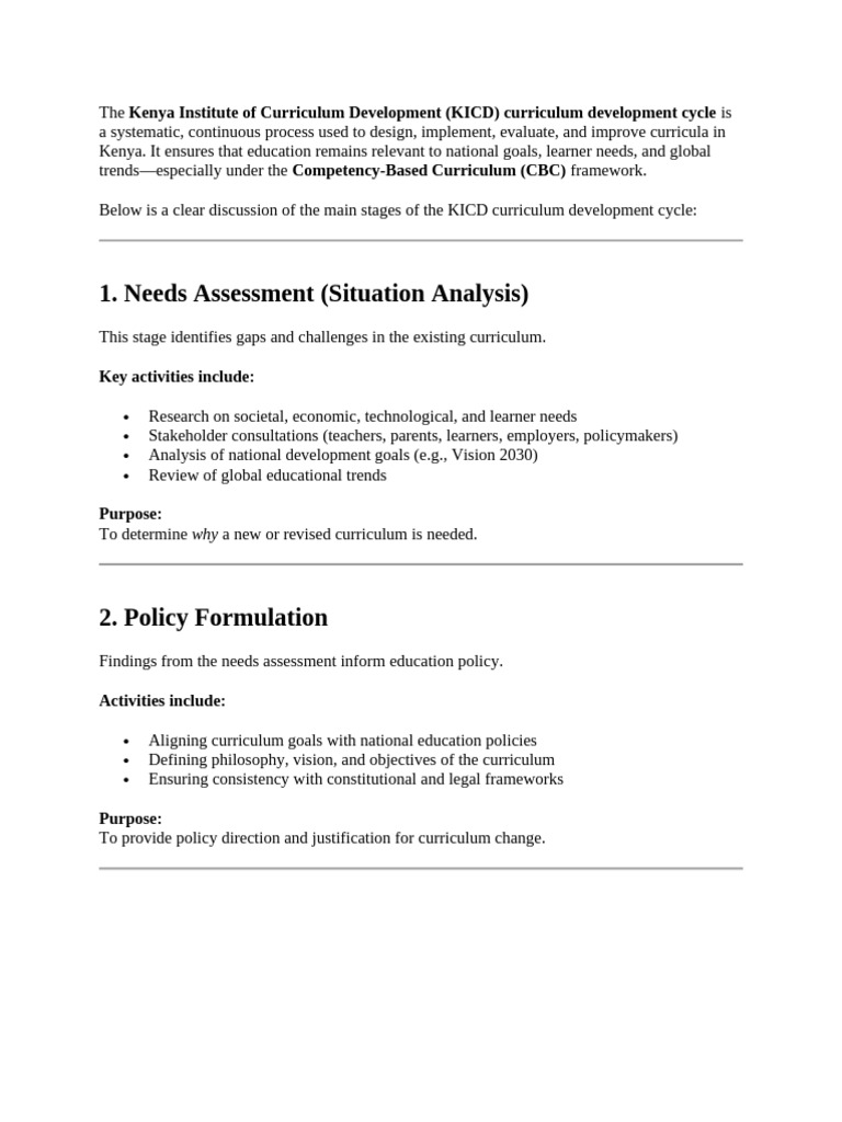 Kenya Institute of Curriculum Development CS DTE | PDF | Curriculum ...