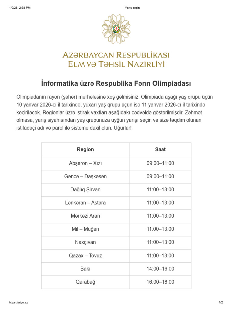 Yarış seçin İnformatika imtahanı | PDF