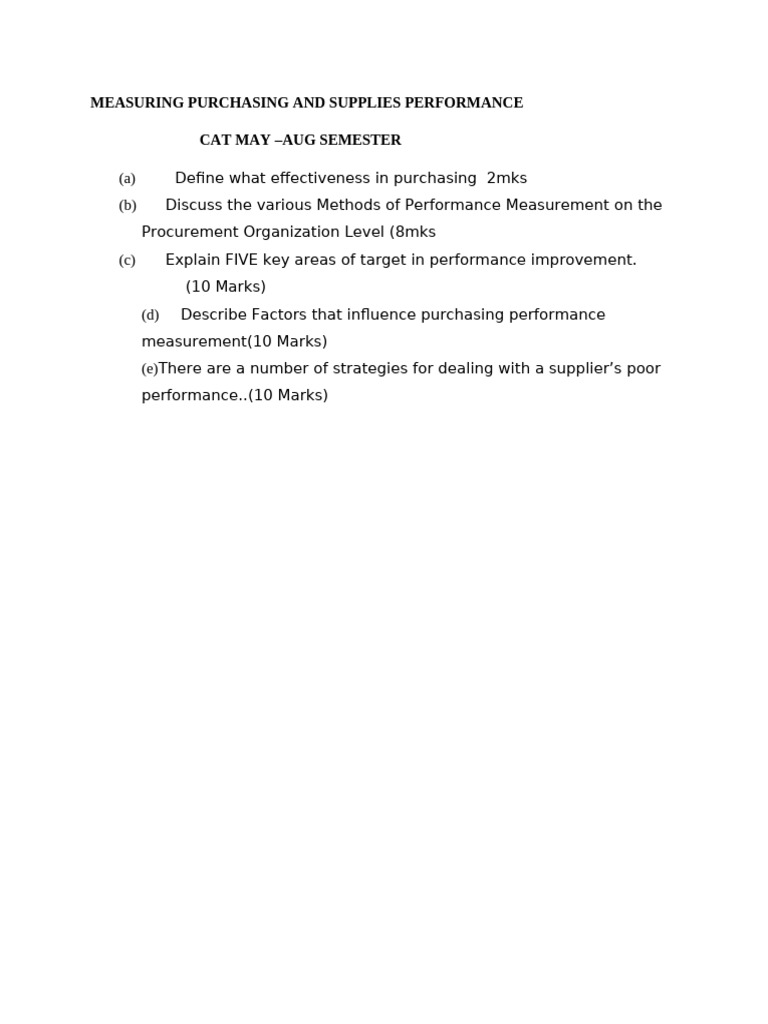 Measuring Purchasing and Supplies Performance | PDF