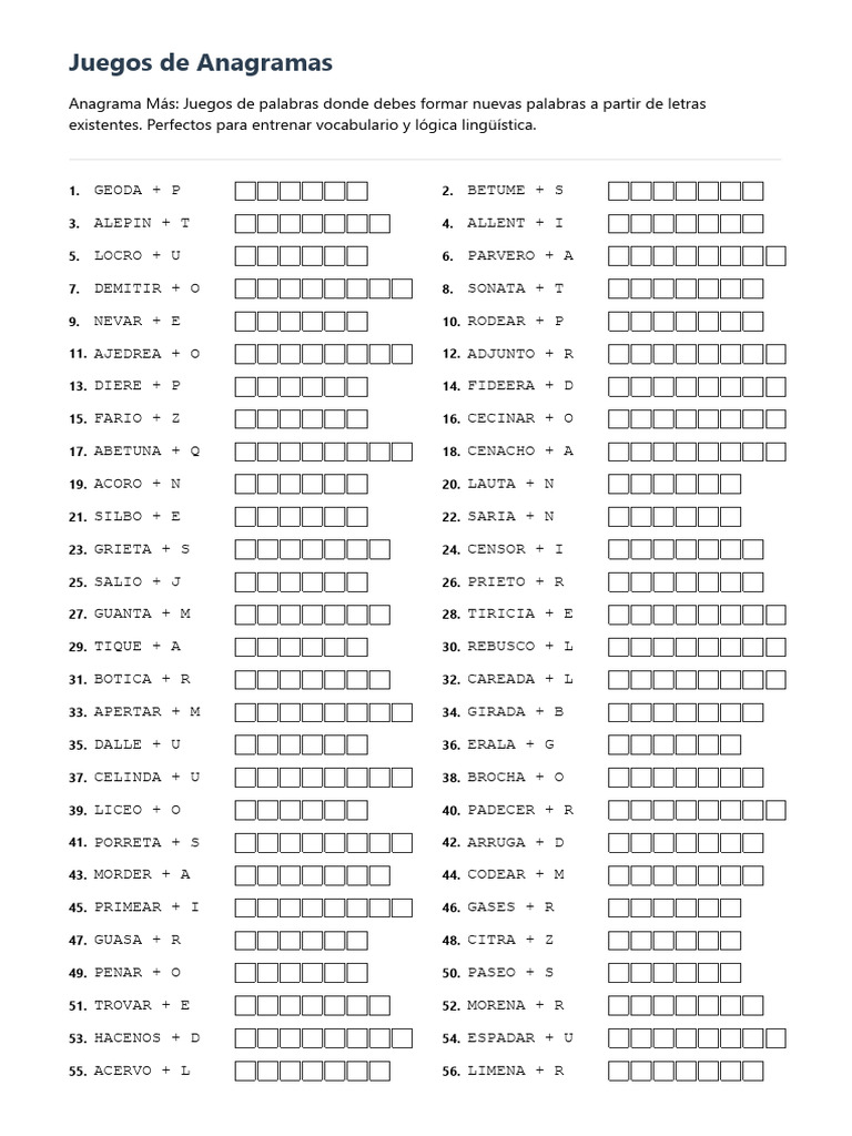 Juegos de anagramas - PDF | PDF