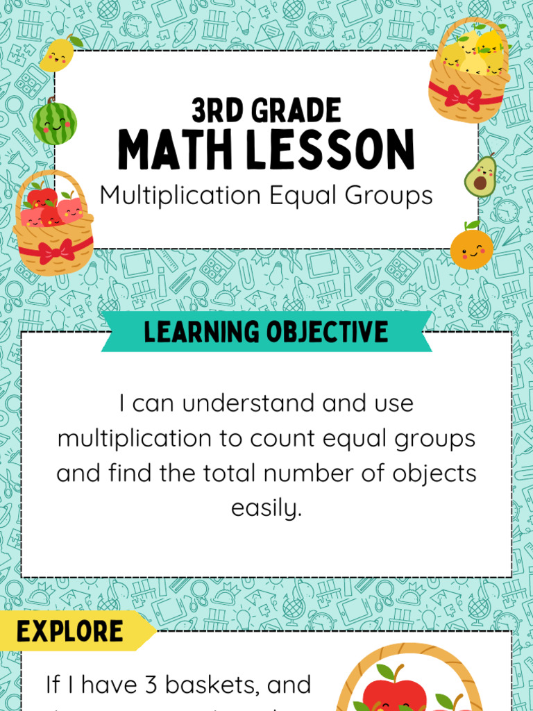 Third Grade Math Lesson Multiplication Equal Groups Presentation in ...