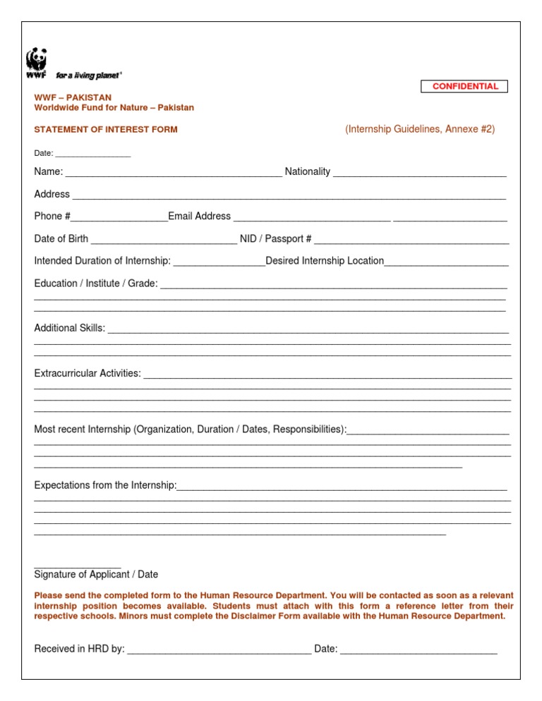 WWF Pakistan Internship Application Form | PDF