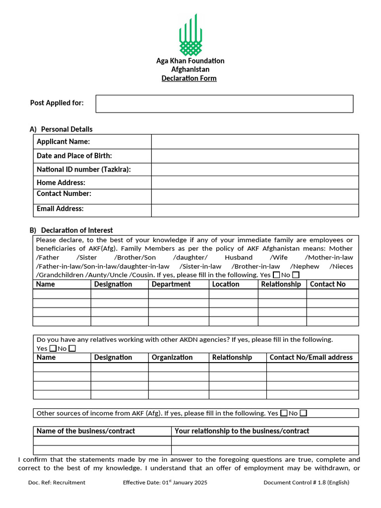 Annex 1.8 Declaration Form in English | PDF