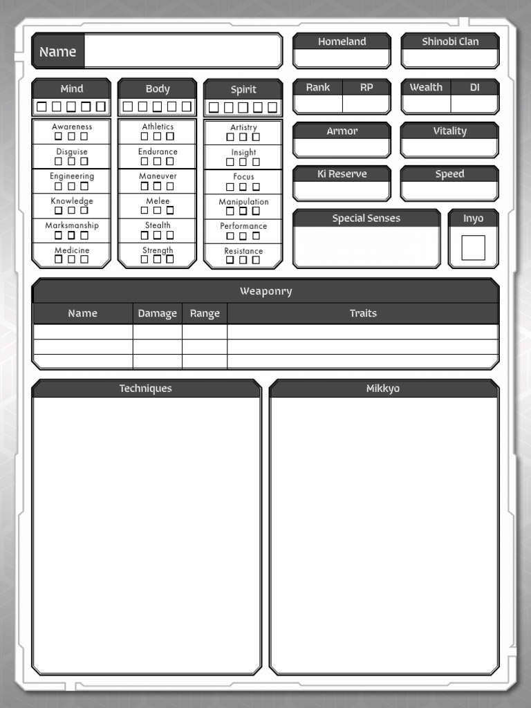 Fillable Shadow Scar Character Sheet v1.1 | PDF