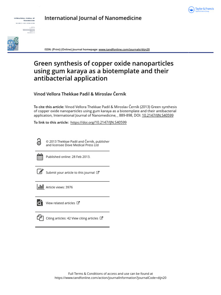 Green Synthesis of Copper Oxide Nanoparticles Using Gum Karaya As A ...