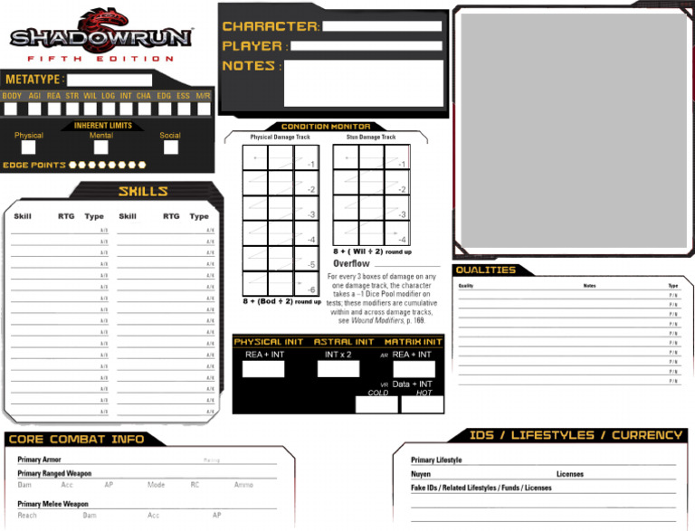 Shadowrun 5E Fillable Sheet | PDF