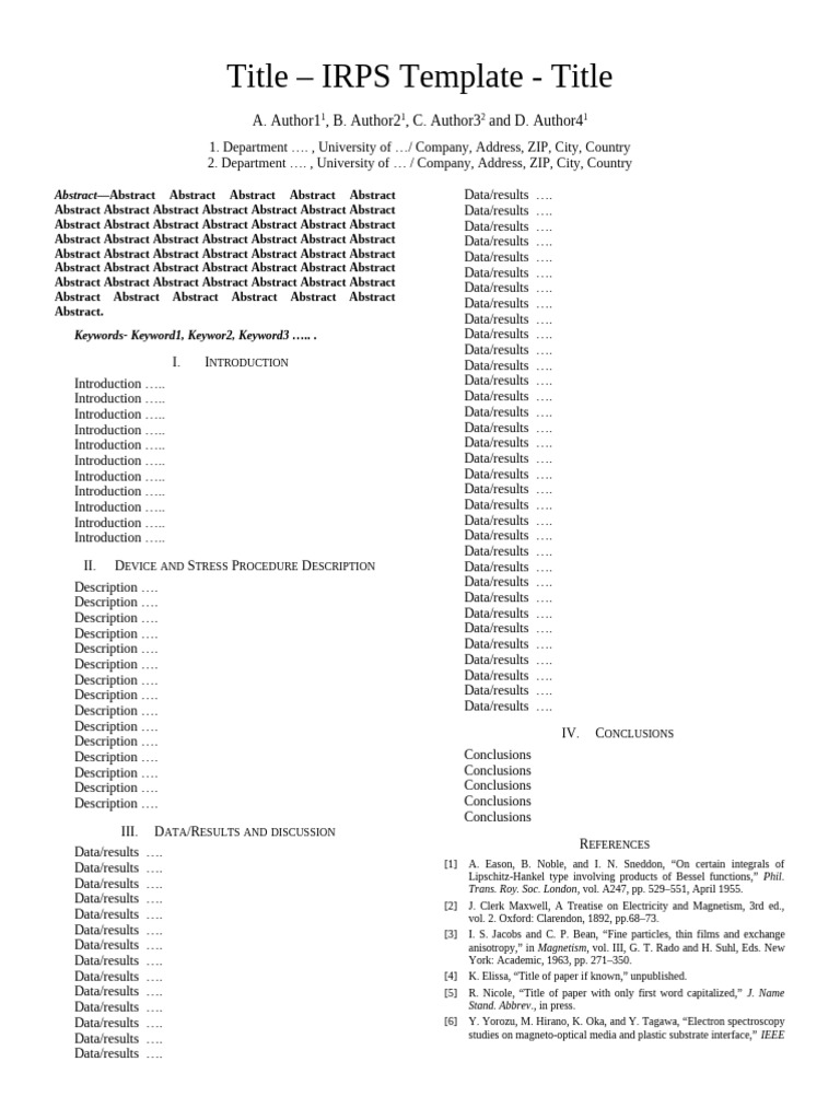 IRPS Abstract Template | PDF | Physical Phenomena | Theoretical Physics