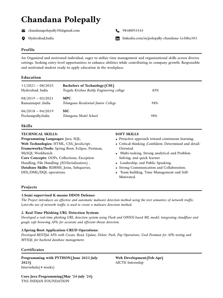 Chandana5 Resume | PDF | My Sql | Databases