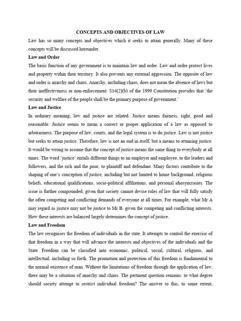 Concepts and Objectives of Law | PDF | State (Polity) | Justice