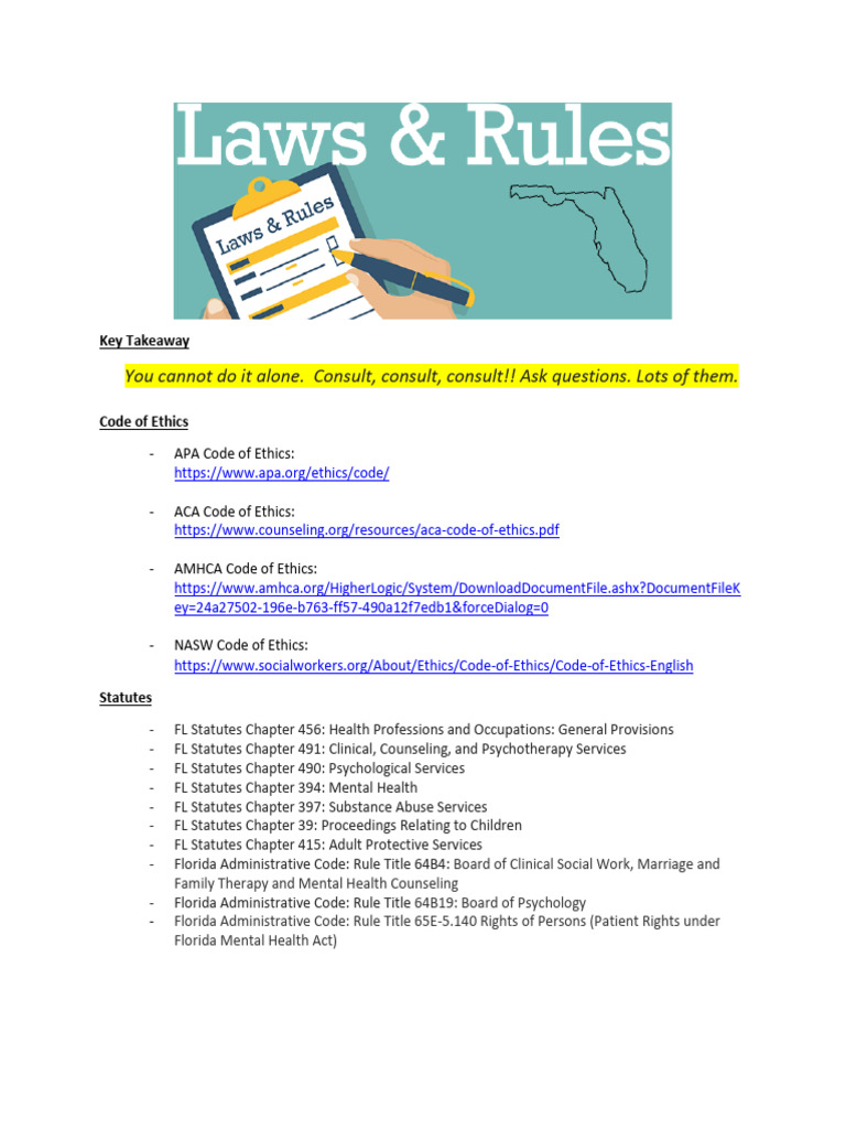 Florida Laws and Rules Summary Sheet (With Informed Consent Form) | PDF ...