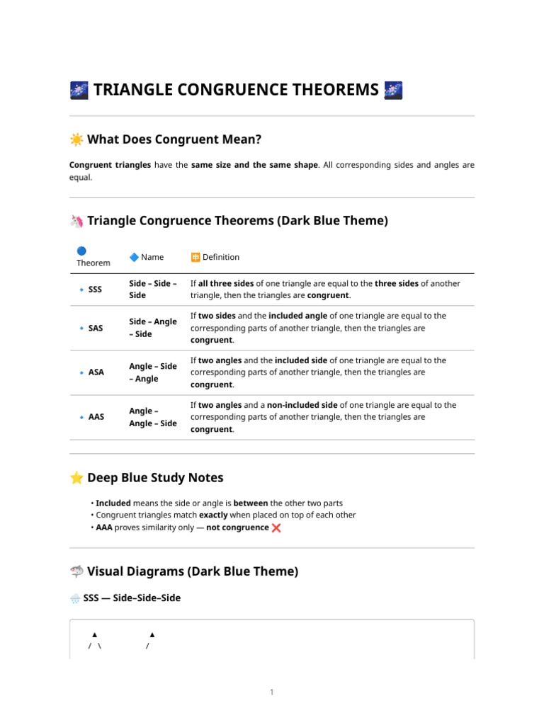 Triangle Congruence Theorems Poster (2) | PDF | Euclid | Euclidean ...