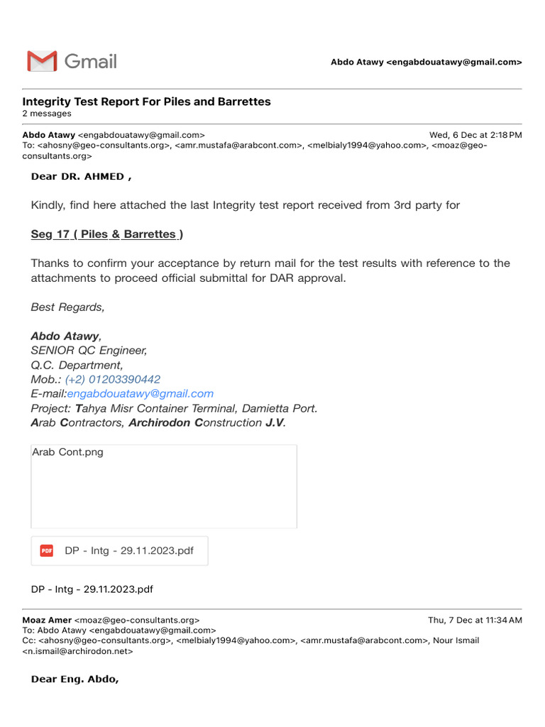 Integrity Test Report for Piles and Barrettes | PDF | Egypt