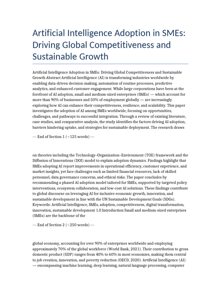 AI Adoption in SMEs 125WordSections | PDF | Artificial Intelligence ...