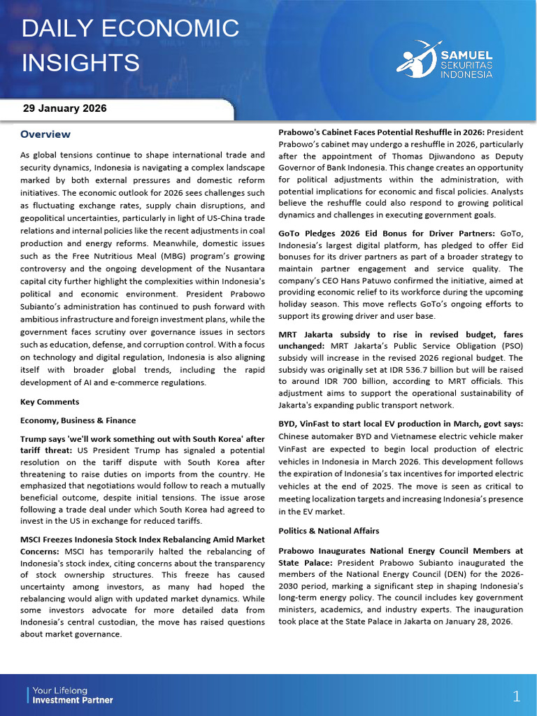 Daily Economic Report 29012026 en | PDF | Indonesia | Artificial ...