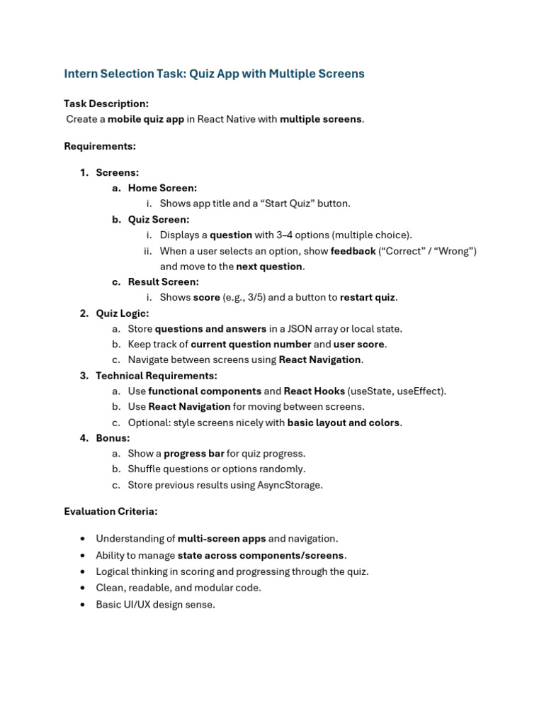 React Native Task | PDF
