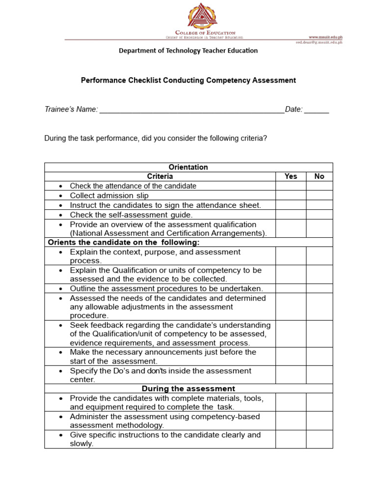 Conduct Competency Assessment Checklist | PDF