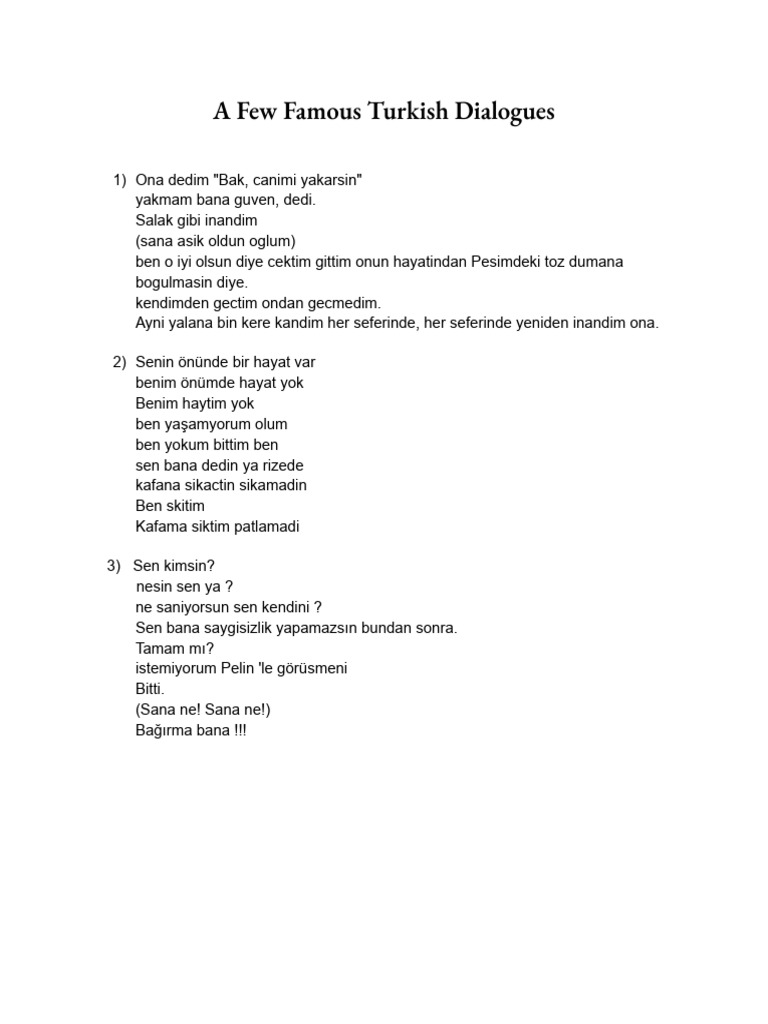 A Few Famous Turkish Dialogues (1) | PDF